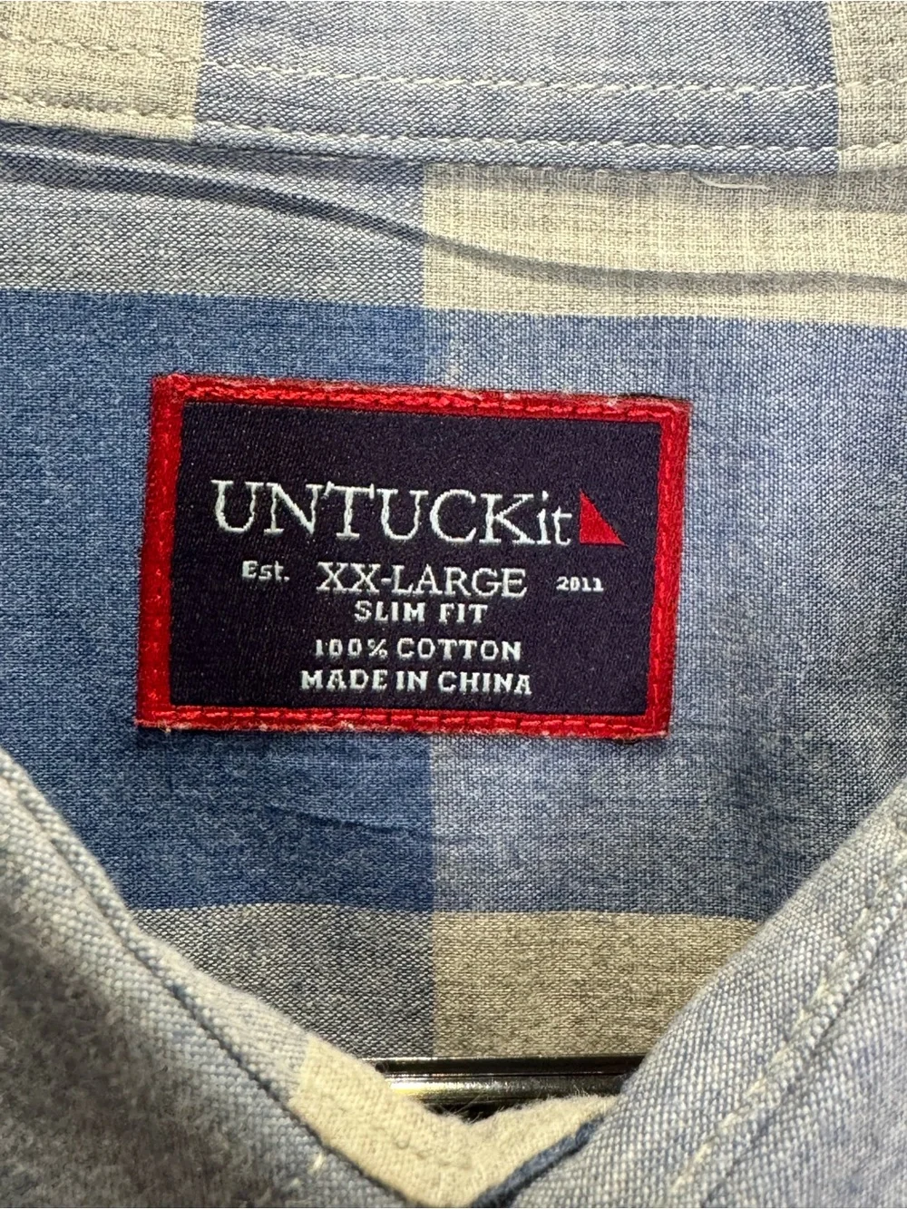 UNTUCKit Slim Fit Men’s XXL Long Sleeve Button Down Blue White Checkered - Picture 5 of 5